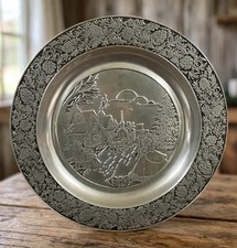 Vtg 1978 Wilton Armetale Pewter Christmas Plate Victorian Scene 11in USA picture