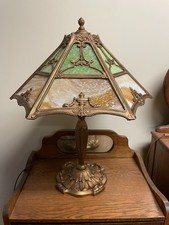 ANTIQUE PITTSBURGH SLAG GLASS LAMP - SIGNED picture
