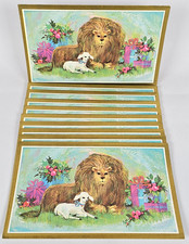 10 RARE Vtg Kaycrest Cotillion LION & LAMB Christmas Cards UNUSED Pink Aqua NOS picture