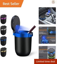 Multi-Functional Car Ashtray with Lid - LED Light & Portable Trash Can Combo picture