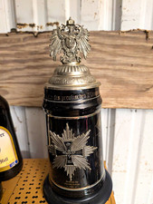 Black German Eagle History Stein with Pewter Eagle Lid & Cross Emblem picture