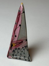 Hand-Painted Ceramic Abstract Triangle Sculpture Trinket-Gray Pinks Black 3.4”ht picture