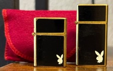 Vintage PLAYBOY Mini Brass Lighter Lot of 2 Set MINIX with Pouch Rare Condition picture