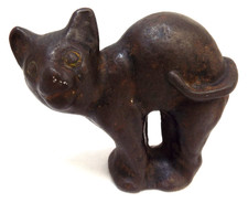 Antique Cast Iron Halloween Black Cat Arched Back Paperweight Door Stop Heavy picture
