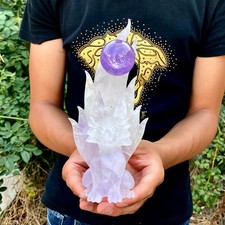 1.3LB  Natural Brazilian Amethyst Hand Carved Nine‑Tailed Fox Crystal Figurine picture