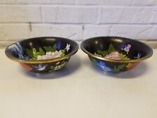 Pair of Chinese Cloisonne Black Floral Bowls picture