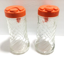 Vintage Tang Pitcher Carafe 1 Qt Clear Etched (Lot Of 2) Clean Heavy Duty W/Lids picture