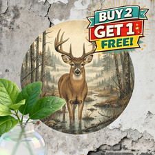 Whitetail Deer Buck Wildlife Round Metal Sign Country Forest Cabin Decor Plaque picture