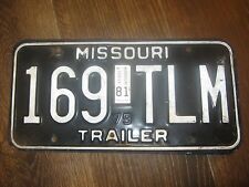 1979 MISSOURI 169-TLM TRAILER LICENSE PLATE ONLY ONE, COLOR WHITE AND BLACK picture