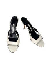 Manolo Blahnik Sz 38 White Patent Leather Mule Sandals Stiletto Slides picture