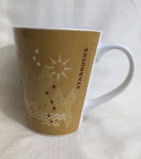 2013 Starbucks Coffee Modern Gold Brown Tan Diamonds Mug 12 Oz picture