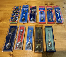 Lot of 11 Silver Souvenir Travel Collector Spoons w/ Cases, Made USA/England picture
