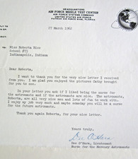 Dee O'Hara, Astronauts' Nurse, Letter on RARE 1961-1964 US Air Force Letterhead picture