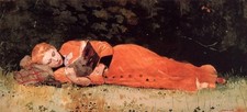 Oil painting The-New-Novel-Winslow-Homer-oil-painting-beauty girl reading book @ picture