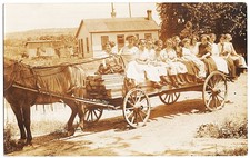 real photo Lumber Wagon Horse Drawn Women antique postcard RPPC picture