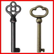 2-Piece Antique Brass Skeleton Keys for Vintage Furniture and Curio Cabinets picture