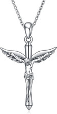 Jesus Crucifix Cross Pendant Necklace for Women Sterling Silver Christian Gifts picture