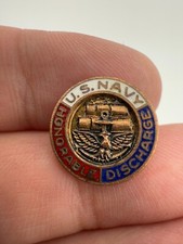 Vintage US NAVY HONORABLE DISCHARGE PIN BROOCH - H.L.P.-GI Stamp picture