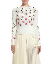 Valentino Ivory/Pink Floral Embroidery Slim Fit Cotton Sweater Size S picture