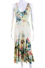 Roberto Cavalli Womens V Neck Floral Abstract Silk Midi Dress Multicolor Medium picture