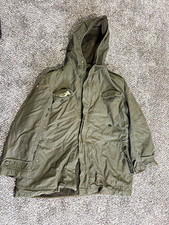 True Vintage German Military Parka Jacket with patches and fur lining. picture