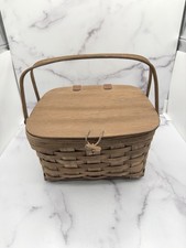 Vintage 1981 Longaberger Pie Basket Lid Riser Double Handles Dark Stain picture
