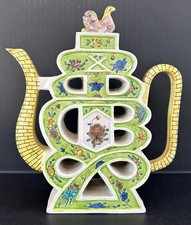 Chinese Puzzle Teapot Famille Verte Hand Painted Porcelain 19th Century Antique picture