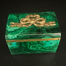 Vintage malachite brass lipped jewelry box with metal bow lid picture