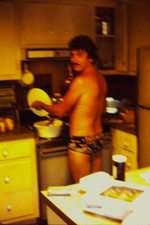 c1970's Ektachrome 35mm Slide, Man Cooking Kitchen, Mid Century Interior picture