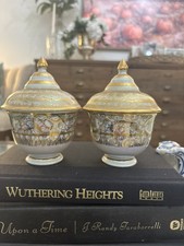 Thai Benjarong Porcelain 2 Small Jars Pattaya Handpainted Gold picture