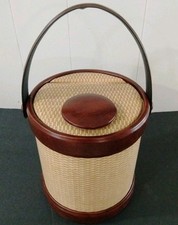 MCM Faux Leather/Tweed Ice Bucket Flip Top Lid EUC picture