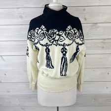 Vintage Escada Long Sleeve Black Roses Cream Turtleneck Sweater Womens Size 38 picture