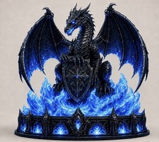 Black Dragon Blue lava led Table Lamp. Fantasy gothic Dragon Sculpture picture