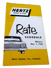 VINTAGE SMALL PAMPHLET HERTZ RENT A CAR RATES 1962 picture