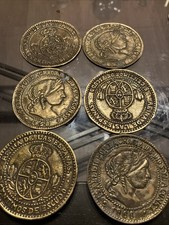 Lot of 4  Antique Coasters  Jumbo Large Spanish Coins 3