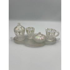 Fenton RARE Mini Tea Set Opalescent Hand Painted Glass Signed L Lucas Retired picture