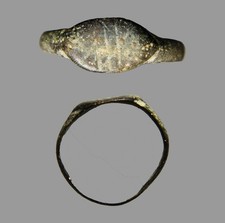Ancient Mesopotamian Bronze Protective Signet Ring - Engraved Apotropaic Marking picture