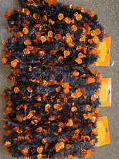 Vtg Nos Halloween Black & Orange Tinsel Garland with Orange Pumpkins, Set of 3 picture