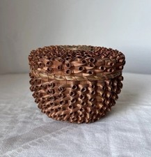 Vintage Northeast Handmade Native American Style Porcupine Curl Lidded Basket picture