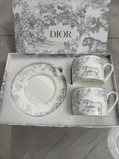 Dior Toile de Jouy Gray Tiger Porcelain Mug Cup Tea Saucer Set for 2 France Box picture