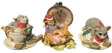 Vintage Enesco Priscilla Hillman Mouse Tales set 3 Christmas mice clock figurine picture