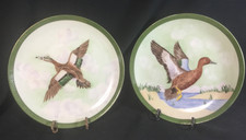 Antique Bavarian Porcelain Ducks HandPainted & Artist Signed Pair of Plates picture