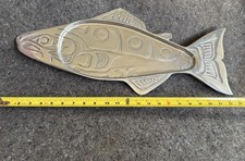 Vintage Large 22”x10” Handcrafted Alaskan Salmon Designed Pewter Tray Beautiful picture