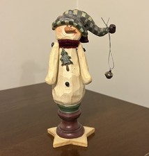 RARE Blossom Bucket Stocking Cap Snowman Taper Candlestick Holder Suzi Skoglund picture