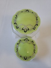 2 Vintage Bakelite & Glass Receiver/ Boudoir Lidded Jar Trinkets Storage Green  picture