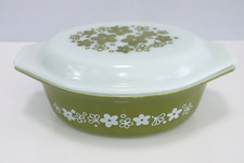 Vtg Pyrex Spring Blossom Crazy Daisy Green 1-1/2 qt Covered Casserole Dish #043 picture