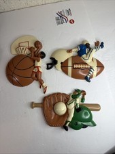 Burwood Products Sports Wall Plaques Baseball Football Basketball MCM Vintage picture