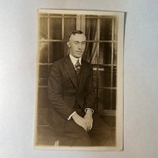 VTG 1920s Antique RPPC Photograph Postcard Young Man 3p Suit Studio Portrait USA picture
