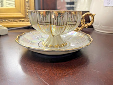 1950s Royal Sealy Japan Lusterware Footed Teacup Saucer Choice Color Gold Trim picture