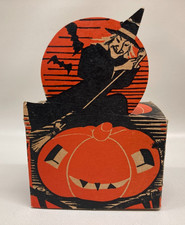 Vintage Halloween NO BONDS Black Cat 3D Candy Nut Box Witch Pumpkin 1950s picture
